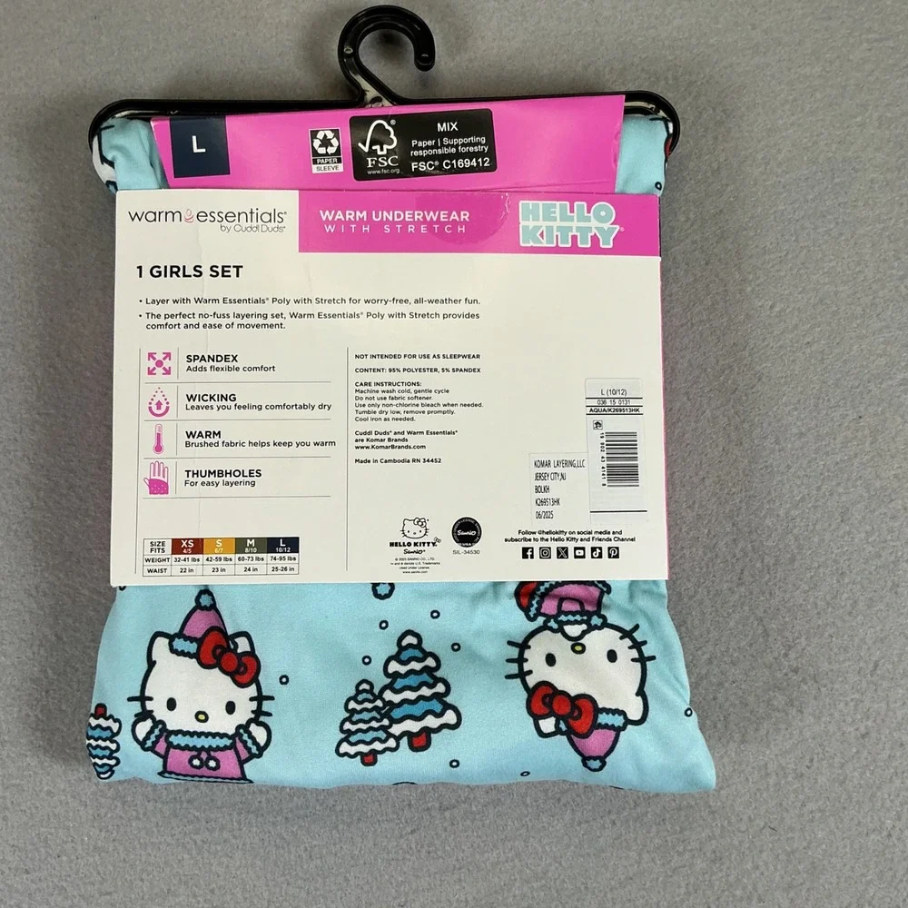Hello Kitty‎ Girls Thermal Set Base Layer Warm Essentials Cuddl Duds LG NEW